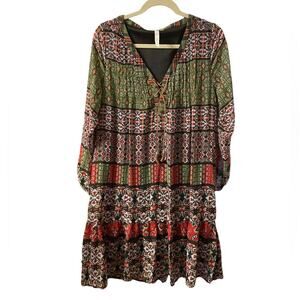 NY Collection Long Sleeve Bohemian Lace Up Dress